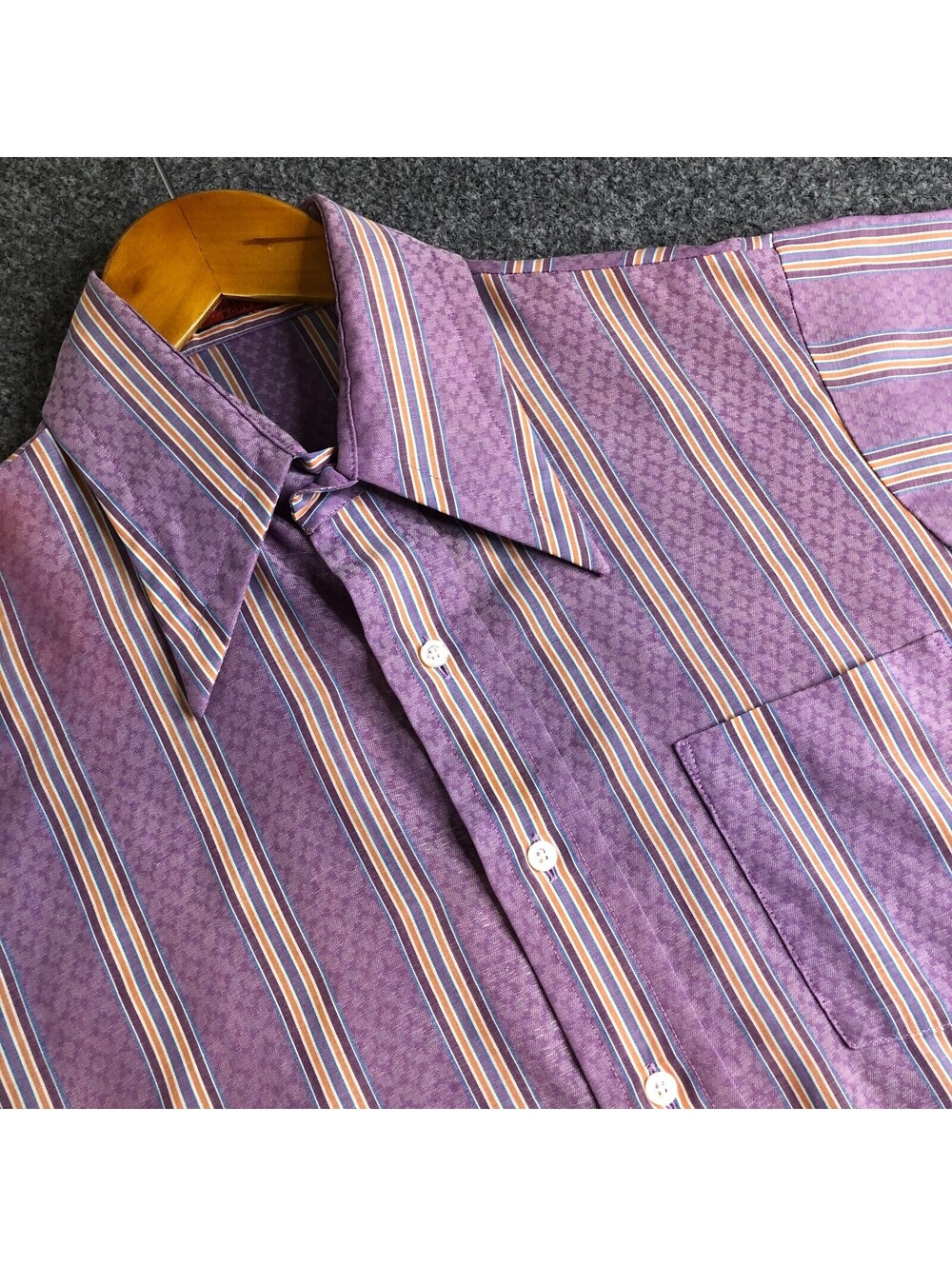 Van Heusen Vanopress Shirt Mens 15.5 Medium Purple Dagger Collar Paper Thin